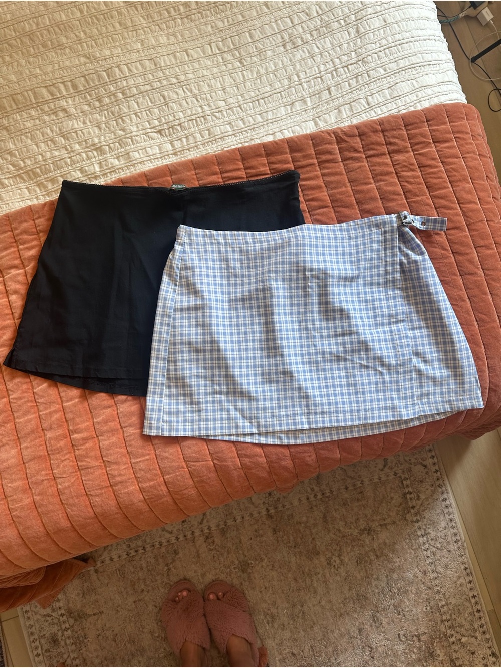 2 Wild Fable Skirts 1 Black Mini Skort & 1Blue Plaid Wrap Skirt